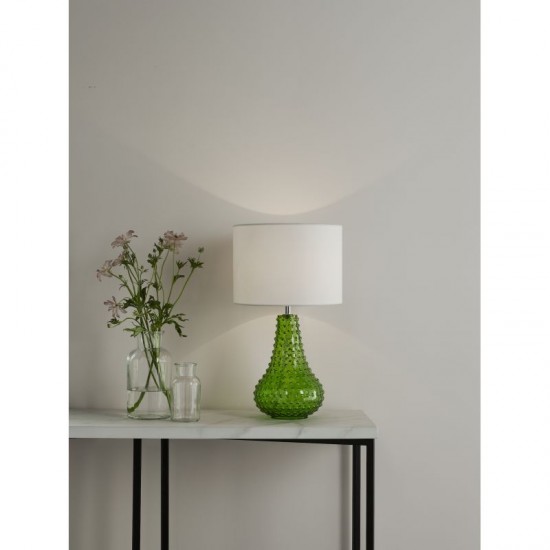 73193-003 Green Glass Table Lamp with White Linen Shade