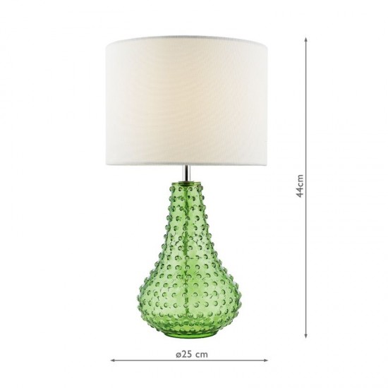 73193-003 Green Glass Table Lamp with White Linen Shade