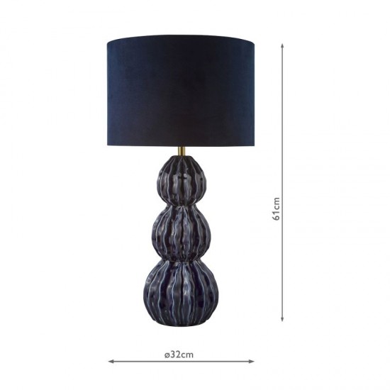 74816-003 Blue Ceramic Table Lamp with Blue Velvet Shade