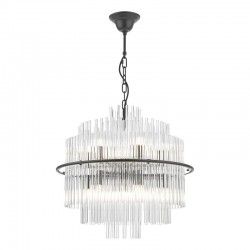73197-003 Satin Black Gold 13 Light Pendant with Clear Glass Rods