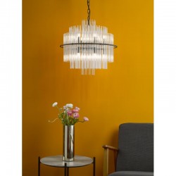 73197-003 Satin Black Gold 13 Light Pendant with Clear Glass Rods