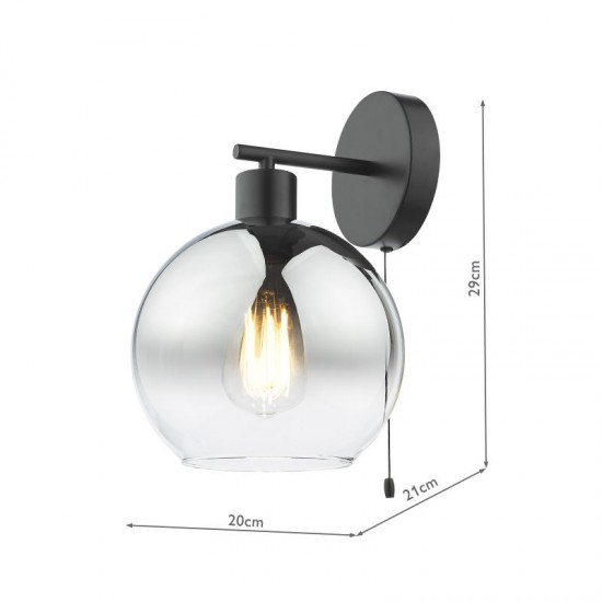 73199-003 Black Wall Lamp with Smoked Mirrored Ombre Glass