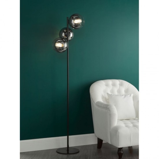 73201-003 Black 3 Light Floor Lamp with Smoked Mirrored Ombre Glasses