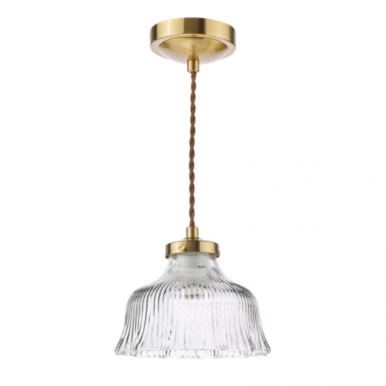 74837-003 Natural Brass Pendant with Ribbed Glass