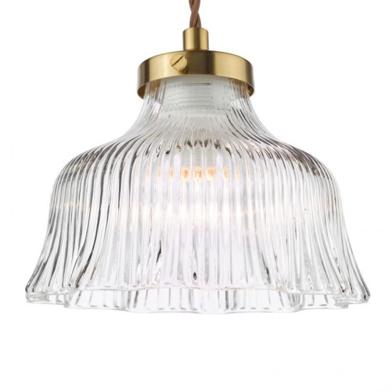 74837-003 Natural Brass Pendant with Ribbed Glass