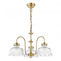 74838-003 Natural Brass 3 Light Centre Fitting with Ribbed Glass 74838-003 Natural Brass 3 Light Centre Fitting with Ribbed Glass