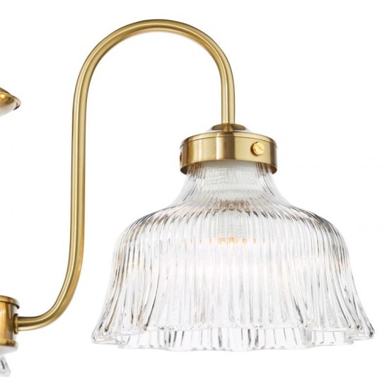 74838-003 Natural Brass 3 Light Centre Fitting with Ribbed Glass