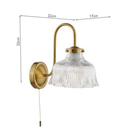 74839-003 Natural Brass Wall Lamp with Ribbed Glass