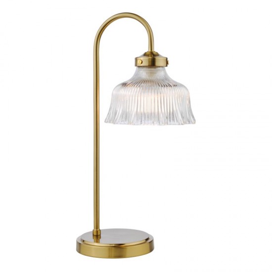 74840-003 Natural Brass Table Lamp with Ribbed Glass