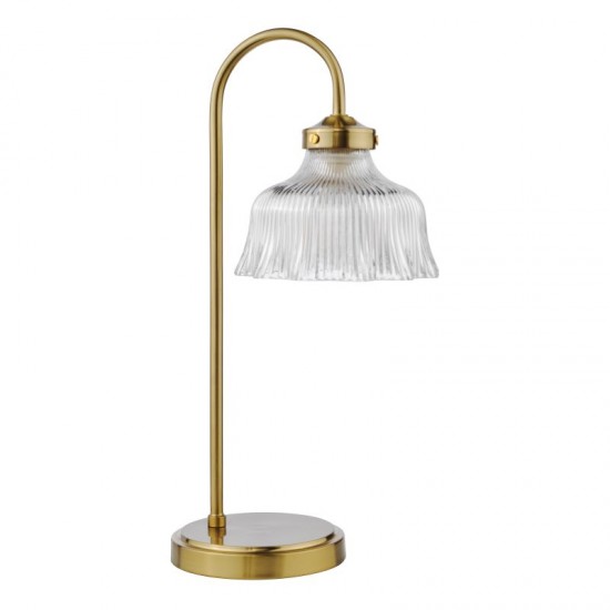 74840-003 Natural Brass Table Lamp with Ribbed Glass