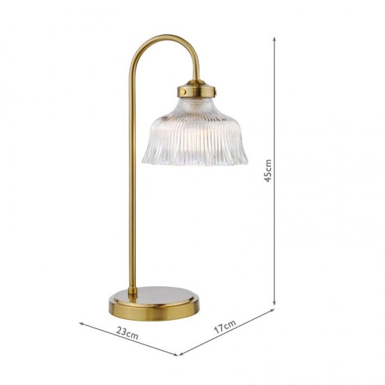 74840-003 Natural Brass Table Lamp with Ribbed Glass