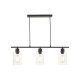 61765-004 Black 3 Light over Island Fitting with Clear Glasses