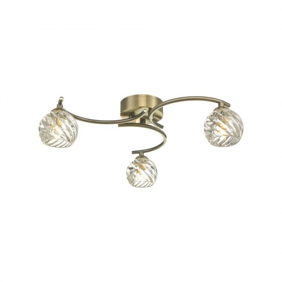 61777-004 Antique Brass 3 Light Semi Flush with Twisted Glasses