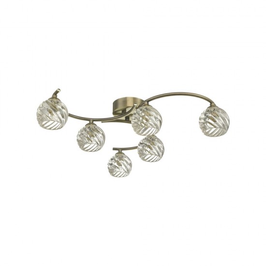 61783-004 Antique Brass 6 Light Semi Flush with Twisted Glasses