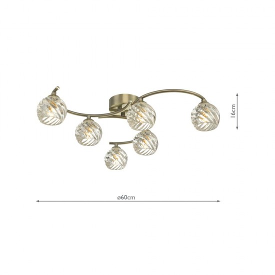 61783-004 Antique Brass 6 Light Semi Flush with Twisted Glasses