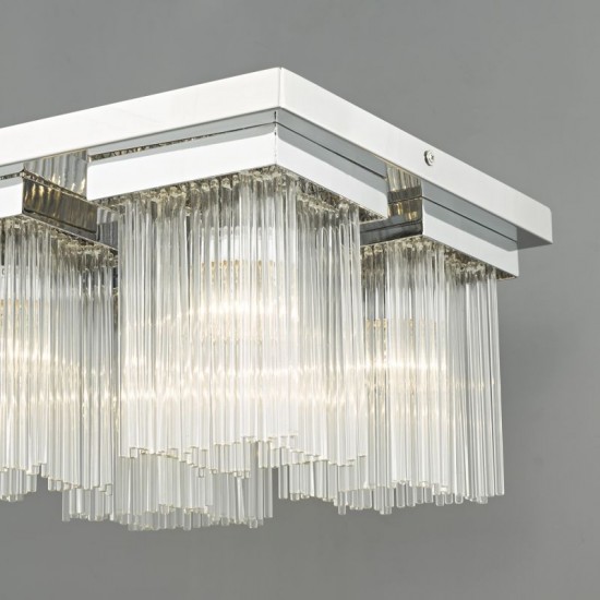 23614-003 Square Polished Chrome & Glass Rods 4 Light Flush 23614-003 Square Polished Chrome & Glass Rods 4 Light Flush