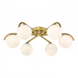 79747-003 Satin Gold 6 Light Flush with White Glasses