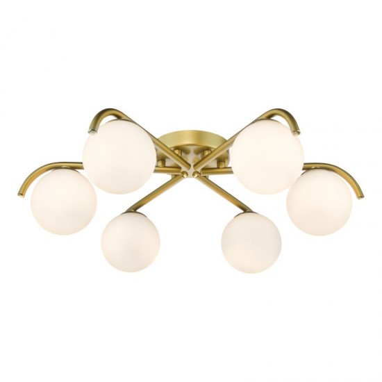 79747-003 Satin Gold 6 Light Flush with White Glasses