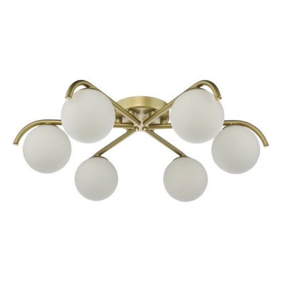 79747-003 Satin Gold 6 Light Flush with White Glasses