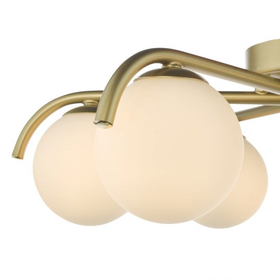 79747-003 Satin Gold 6 Light Flush with White Glasses