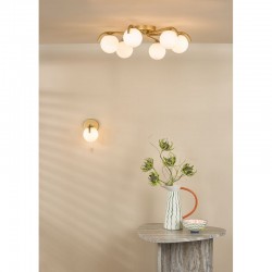 79747-003 Satin Gold 6 Light Flush with White Glasses