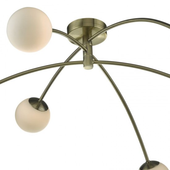 30885-003 Antique Brass 5 Light Ceiling Lamp with Opal Glasses 30885-003 Antique Brass 5 Light Ceiling Lamp with Opal Glasses