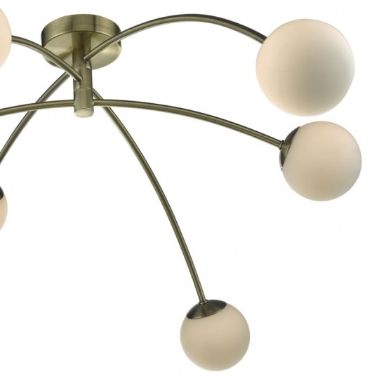 30885-003 Antique Brass 5 Light Ceiling Lamp with Opal Glasses 30885-003 Antique Brass 5 Light Ceiling Lamp with Opal Glasses