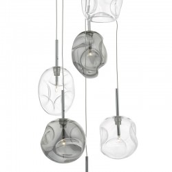 85563-003 Chrome 6 Light Cluster Pendant with Clear & Smoky Glasses