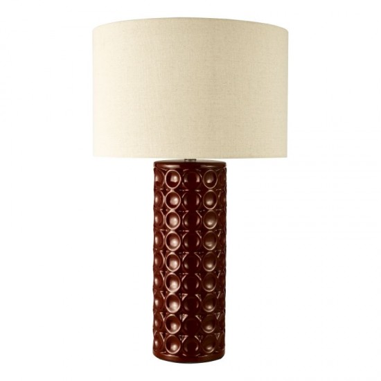 79751-003 Red Ceramic Table Lamp with Natural Linen Shade