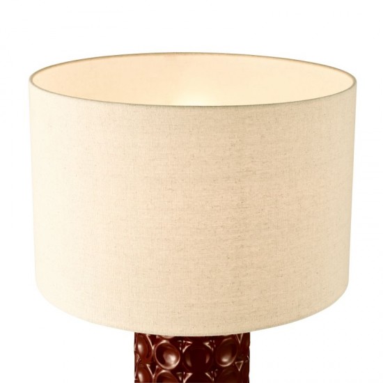 79751-003 Red Ceramic Table Lamp with Natural Linen Shade