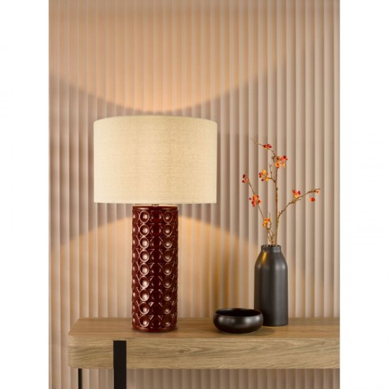 79751-003 Red Ceramic Table Lamp with Natural Linen Shade