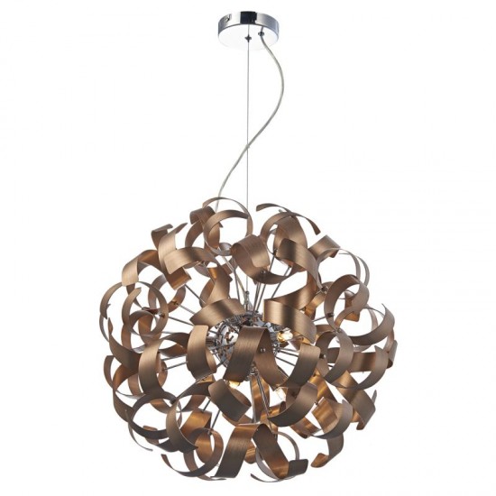 23692-003 Brushed Copper 9 Light Pendant with Twist Ribbons