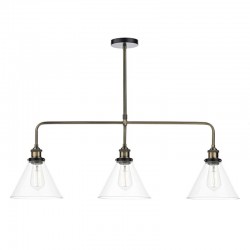 32312-003 Antique Brass 3 Light over Island Fitting with Clear Glasses 32312-003 Antique Brass 3 Light over Island Fitting with Clear Glasses