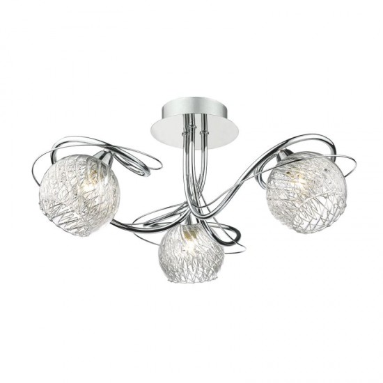 3654-003 Chrome 3 Light Centre Fitting with Ribbed Glasses
