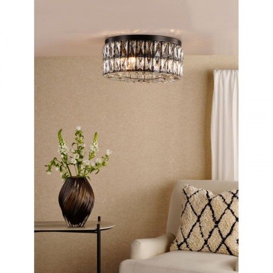74894-003 Matt Black 4 Light Flush with Crystal