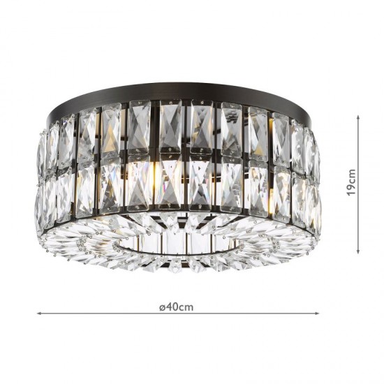 74894-003 Matt Black 4 Light Flush with Crystal