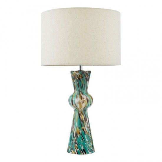 74628-003 Blue Art Confetti Glass Table Lamp with Natural Linen Shade