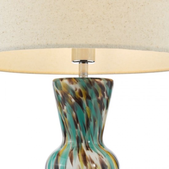 74628-003 Blue Art Confetti Glass Table Lamp with Natural Linen Shade