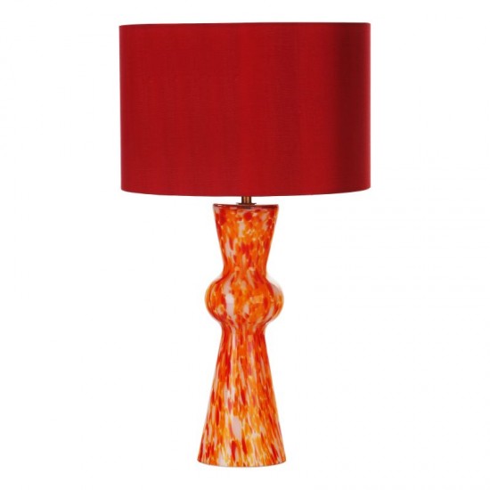 71451-003 Orange & Red Confetti Glass Table Lamp with Red Cotton Shade