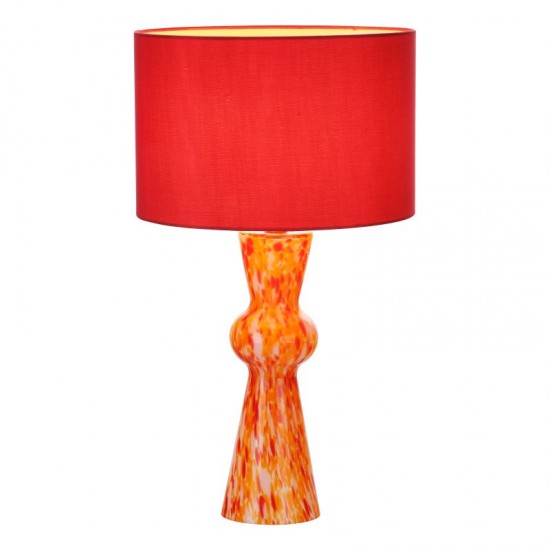 71451-003 Orange & Red Confetti Glass Table Lamp with Red Cotton Shade