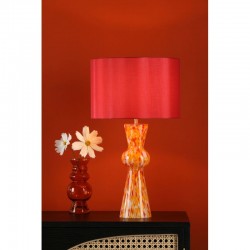 71451-003 Orange & Red Confetti Glass Table Lamp with Red Cotton Shade