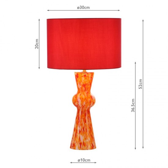 71451-003 Orange & Red Confetti Glass Table Lamp with Red Cotton Shade