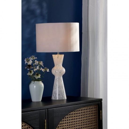71450-003 White Confetti Glass Table Lamp with Ivory Cotton Shade