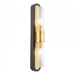 79638-003 Black & Gold 2 Light Wall Lamp with Ribbed Clear Glass