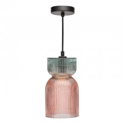 74887-003 Black Pendant with Pink & Green Ribbed Glass