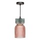 74887-003 Black Pendant with Pink & Green Ribbed Glass