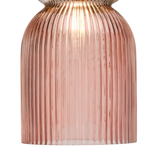 74887-003 Black Pendant with Pink & Green Ribbed Glass