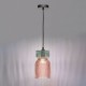 74887-003 Black Pendant with Pink & Green Ribbed Glass