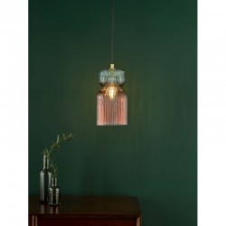 74887-003 Black Pendant with Pink & Green Ribbed Glass