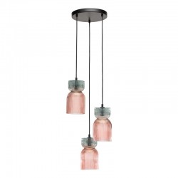 74888-003 Black 3 Light Cluster Fitting with Pink & Green Ribbed Glass